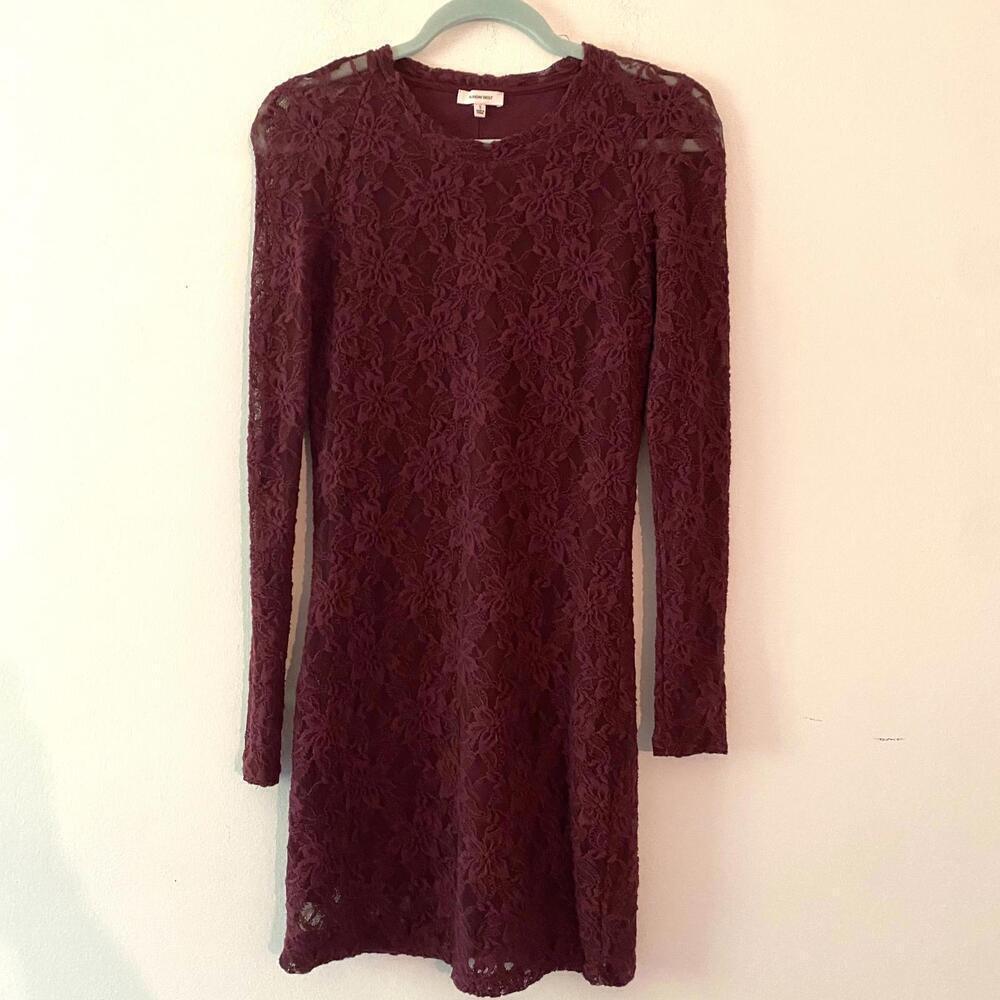 SUNDAY BEST burgundy lace long sleeve mini dress